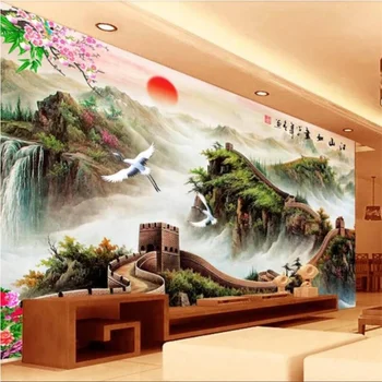 Po meri 3d ozadje fotografijo zidana Kitajski slog Wanli Great Wall dnevna soba, spalnica zidana stena papirjev doma dekor zidana