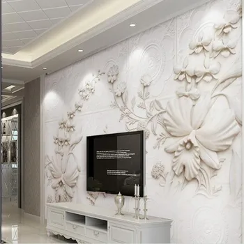 wellyu po Meri, veliko fresko 3d 3d bela bela Jane Evropske vklesan orhideja TV ozadju stene netkane tkanine, tapete