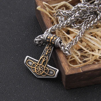 Iz nerjavečega Jekla Mix Zlato barvo thor je kladivo mjolnir ogrlica viking skandinavskih Odin viking ogrlica Moških iz Nerjavečega Jekla darilo