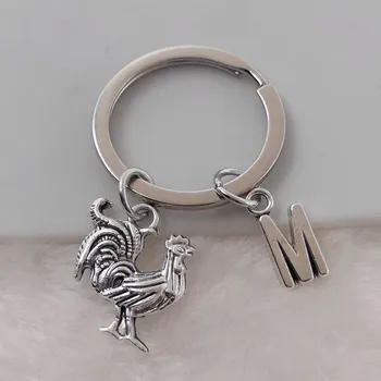 Nova moda za moške keychain kovinsko retro živali petelin key ring darilo, A-Z dopisom keychain