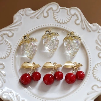 ins srčkan belo prosojno rdeče jagode češnje sadje obesek diy ročno izdelan nakit uhani, pribor, material