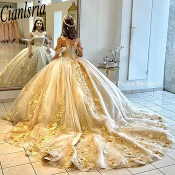 2023 Sweet 16 Quinceanera Obleko Off Ramo Čipke Appliques 3D Cvetje Princesa Obleke Žogo Vestidos De 15 Años