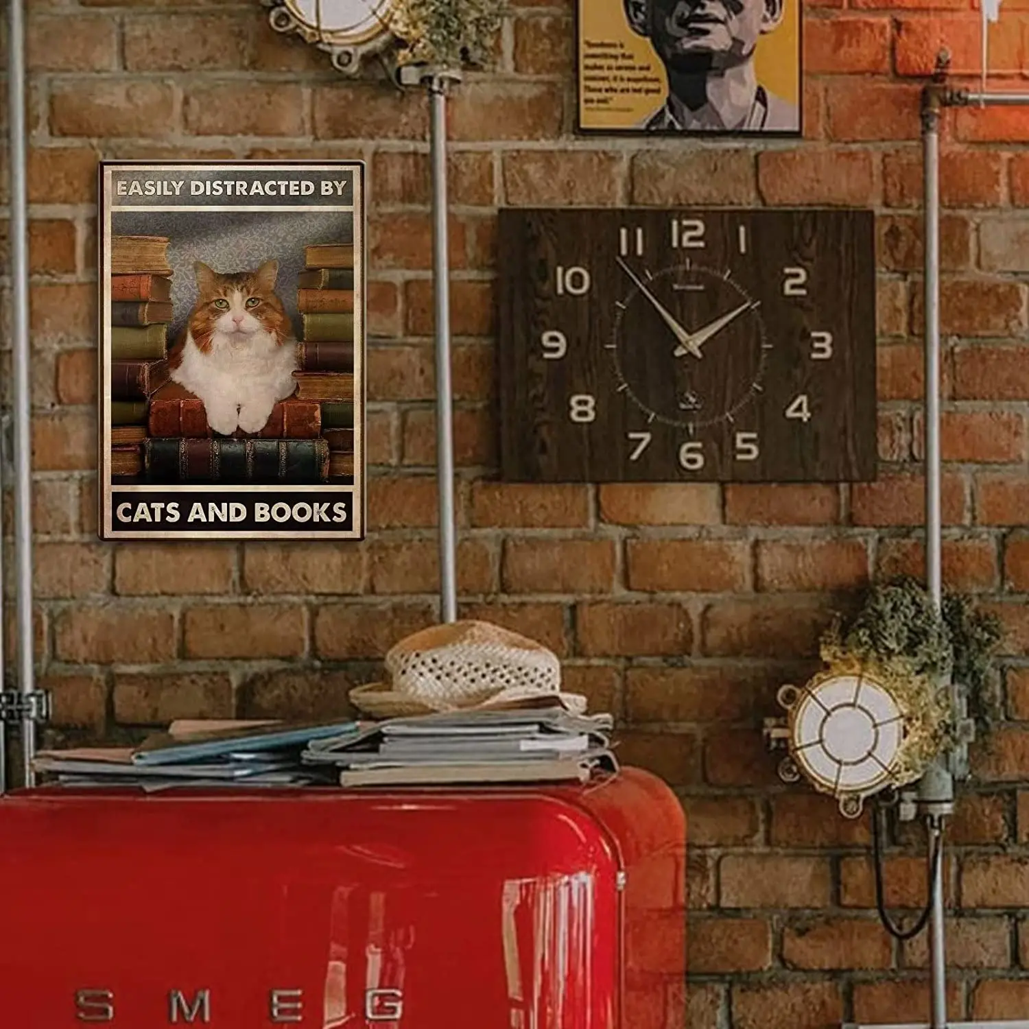Retro Kovinski Znak Letnik Tin Znamenju Mačke In Knjige Znak Za Plaketo Plakat Cafe Wall Art Darilo 8x12 Iches
