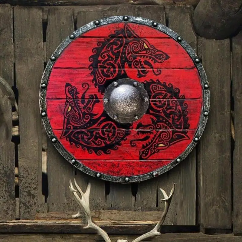 Leseni Poslikani Viking Ščit Srednjeveški Krog Orožja Odraslih Vojak Cosplay Oklep Halloween Boj Kostum Okrasni Ščit