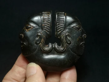 Kitajski Hongshan Kulture Black Magnet Jade Carving oseba obraz kip Obesek