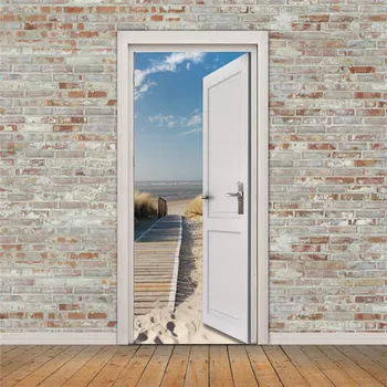 Vrata Nalepke Orodja Tiskanja 3DBeach Pogled na Morje Slika samolepilno Nalepko Domov Dekoracijo Za Spalnice Nepremočljiva PVC, Papir Umetnine