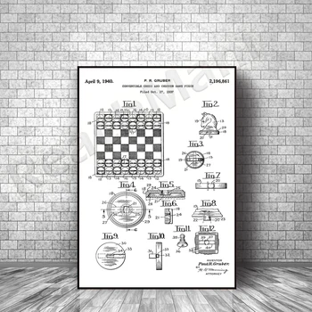 Šah in dama patent tiskanje, šah ljubitelje šaha darila, dom, pisarno, plakati, retro stenske dekoracije