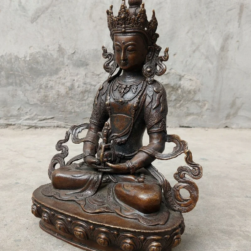 30 cm kip Bude, stare Handcarved Budizem bronasto Amitayus Amitabha Sakyamuni