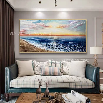 100% Ročno Poslikane Ocean Obmorskih Pisane Nebu, Pokrajina Velika Velikost Sodobno Abstraktno oljna slika dekoracijo za dom, kot darilo
