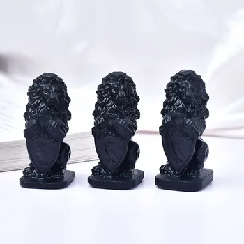 Naravni Kamen Ročno Izrezljane Obsidian Lev Kristalno Živali Kip Močan Doma Dekor Ali Darilo 1pcs
