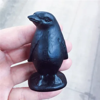Naravni Črni Obsidian Kristalni Kamen Pingvin Ročno Izrezljane Živali Obrti Okras Doma Dekoracijo