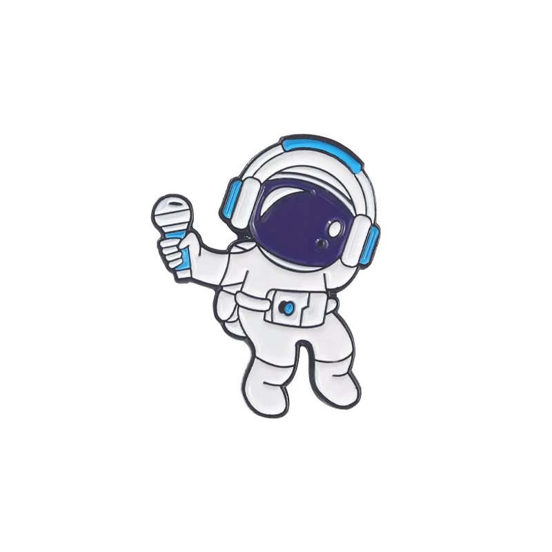 Astronavt Emajl Zatiči Glasbene Serije Nositi Slušalke Kitara Mikrofon Značke Na Jeansa, Oblačila River Broške Nakit Darila Na Debelo