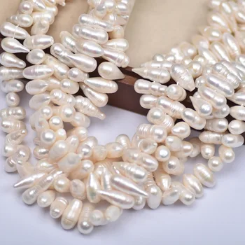 Naravno bela 7-15 mm baročno bullet sladkovodnih biserov 39-40 cm kroglice za ogrlico, zapestnico, nakit, izdelava debelo