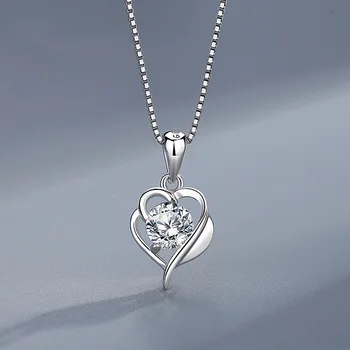 S999 srebro v obliki srca ogrlica korejska različica ustvarjalni modni ključnico vdelan diamant, cirkon breskev srce obesek