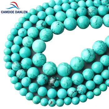 CAMDOE DANLEN 100% Naravni Kamen Modra Turquoises Krogu Gladko Biseri 6 8 10 12 MM Fit Diy Nakit Čar Zapestnico, Ogrlico, zaradi Česar