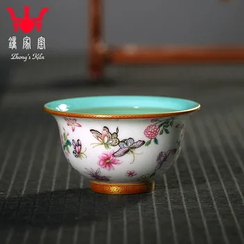 Zhongjia Peči Porcelana Master Cup Ročno Poslikane Emajl Spearmint Sto Metuljev Cvet Tea Cup Osebnih Namenske Visoko-