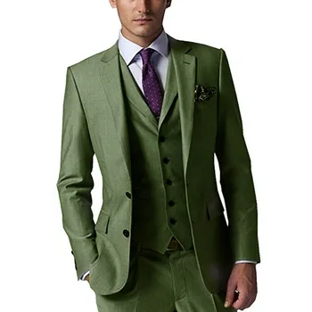 Lansboter Zelene Moških Obleko 3 Kos Business Casual Različica Vitek Vgradnjo Za Strokovno Obleko Poročno Obleko, Jakna Telovnik, Hlače Z