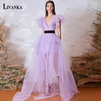 LIVANKA Elegantne Večerne Obleke Maturantskega Sodobne Preprost Proti-Vrat A-Line Backless Iluzijo Čipke Pasu Princesa Meri Vestidos