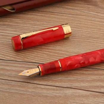 Jinhao 100 Akril Nalivno Pero puščico cherry red Spin Elegante Podpis Zlati črnila in peresa, Pisalne Pisarniški Material