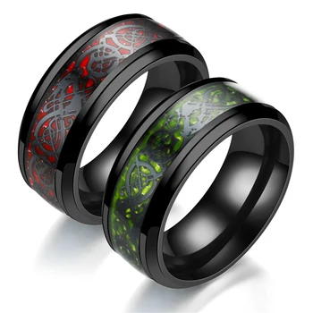 Moda Zmaj Obroč Za Moške, Vijolično, Rdečo, Zeleno Nerjavečega Jekla Ogljikovih Vlaken Black Dragon Band Ring Modni nakit Dodatki