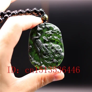 Kitajski Črni Green jade Pav Jade Obesek Naravnih Obsidian Ogrlica Čar Nakit Modni Amulet Darilo Moški Ženske