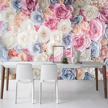 Po meri 3D Zidana Romantično Rose Cvetje Fotografijo za Ozadje Poroko Hiša Spalnica Samolepilni Vodoodporno Močno Lepljivosti Nalepke