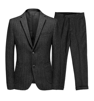 Po meri za Moške 2 Kos Classic Fit Obleko Nastavite beloprsi Singl Dnevne Poslovne Obleke, Kost Volne(Blazer+Hlače)
