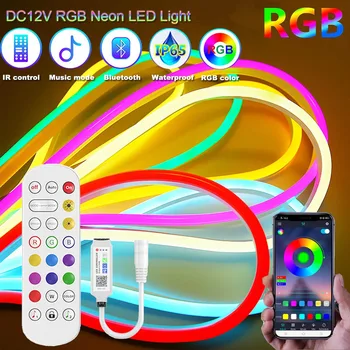 1-5M 12V RGB Neon LED Trak Svetlobe Omarico, Omaro Soba Dekor Žarnico, Trak za Razsvetljavo Božični Luči Bluetooth APLIKACIJO Remote Control