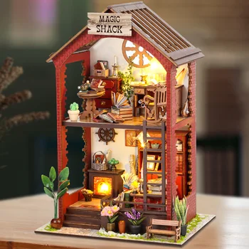 2023 Diy Lesene Čarobno Baraki Casa Lutka Hiše Miniaturne Zgradbe Komplet Z Pohištva Svetlobe Lutke Igrače Za Odrasle, Darilo Za Rojstni Dan
