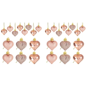 48Pcs Rose Zlata Valentinovo Srce Oblikovani Okraski Srca v Obliki Baubles Okraski za Dom Drevo, Viseče Dekoracije