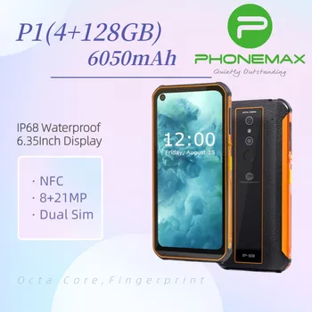 PHONEMAX P1 Android 10.0 LTE 4G IP68 Vodotesen Pametni 6000mAh 4GB 128GB Jedro Octa 21MP NFC Prstnih 6.35
