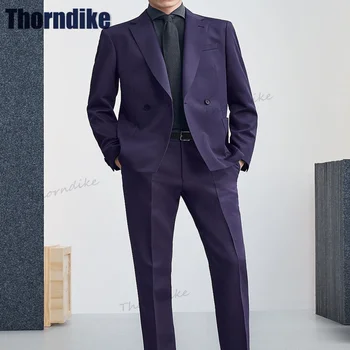 Thorndike Moških Obleko Nastavite Poslovanje, Slim Fit Priložnostne Tuxedos Moških Poročno Obleko Vijolične 2 Kosa Jopič Določa Zarezo River moška Oblačila