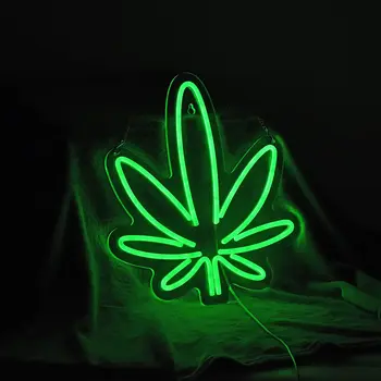 Zelena Listna Neon Znak USB Pogon za Soba Dekor, LED Neon Luči Zatemniti Noč Luč za Bar Človek Jama Wall Art