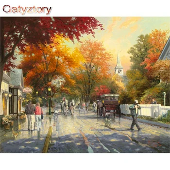 GATYZTORY Jeseni Ulica Pokrajino, Barvanje z Številkami Za Odrasle Akrilne barve Slike Številk za Risanje Umetnine Doma dekor