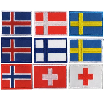 Finska Islandija Švedska Danska Norveška Švica Vezenje Zastavo Taktično Značko Obliži za Oblačila
