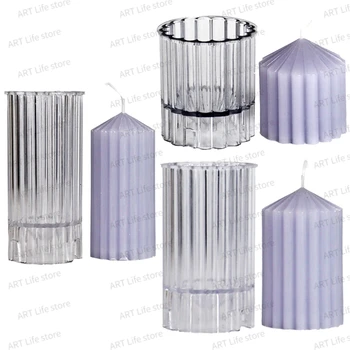 3D Debel Trak Valjaste Sveča Plastični Kalup Diy Geometrijske Valj Sveča Komplet za Izdelavo Plastičnih Plesni Jar Ročno izdelane Sveče