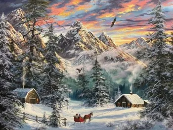 Snežno Pokrajino Gorskih Božič Šteje Navzkrižno Šiv Kompleti 16CT 18CT 14CT Belo Platno Vezenje DIY Ročno Šivanje Doma Dekor