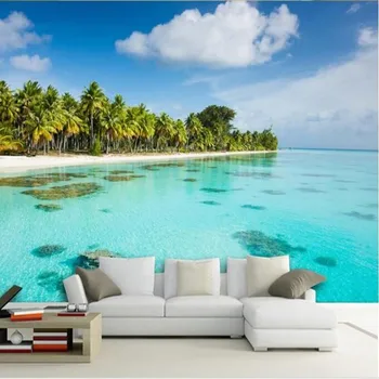 wellyu po Meri, veliko fresko HD plaži morje kokosovo plaži TV stenske tapete netkane ozadje de papel parede par quarto